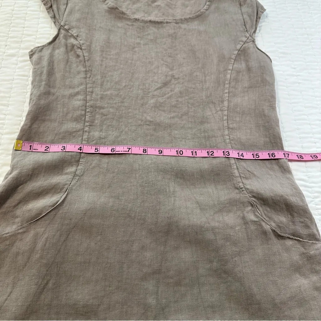 Lungo L’arno Made in Italy 100 % Linen Taupe/Fango Sleeveless Dress Size S Tan - Image 6