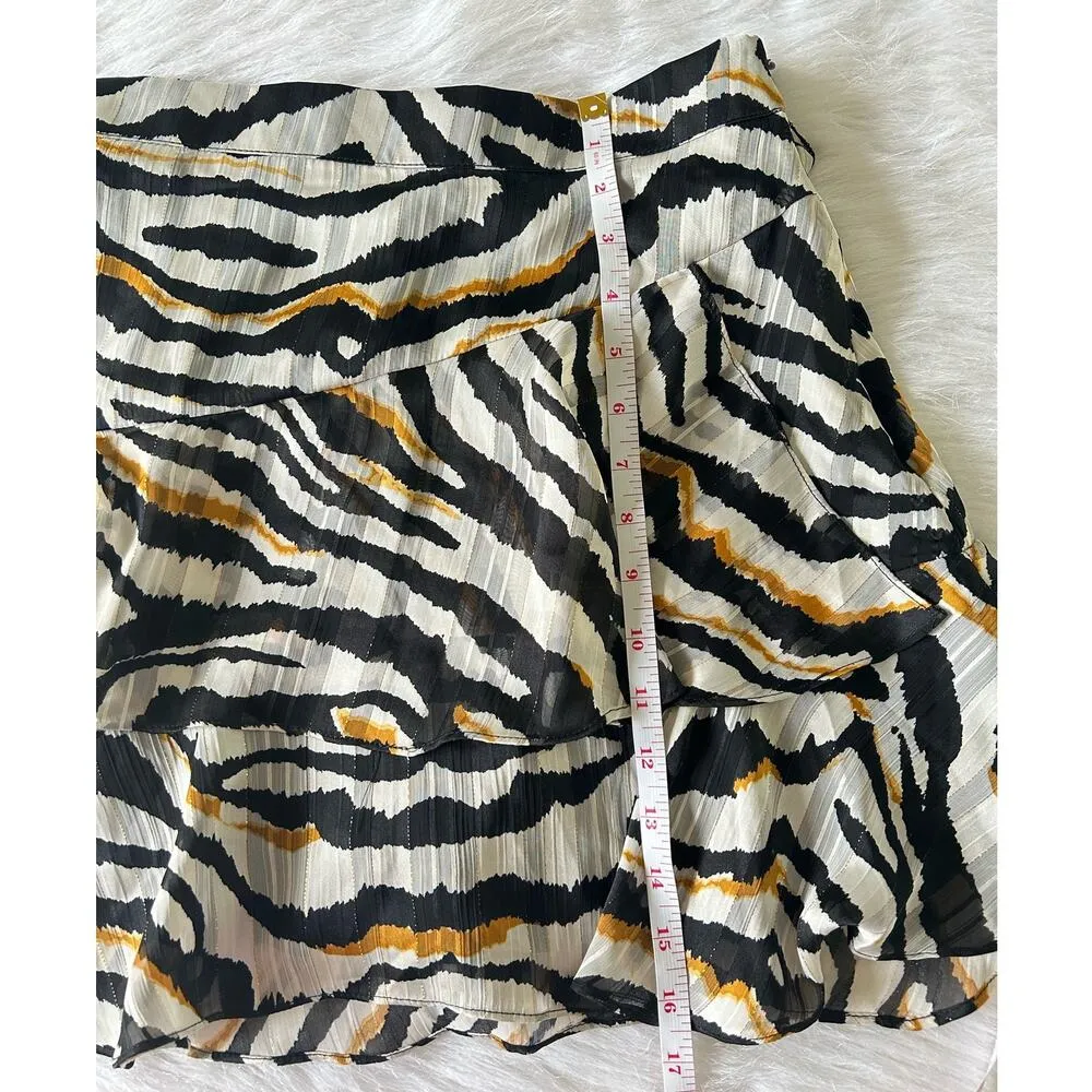 Bishop & Young Anthropologie Aster Ruffle Mini Skirt Zebra Gold Print Size Small - Image 9