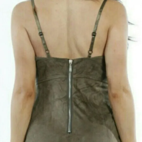 Laced Faux Suede Dress‎ Green Size L - Image 9