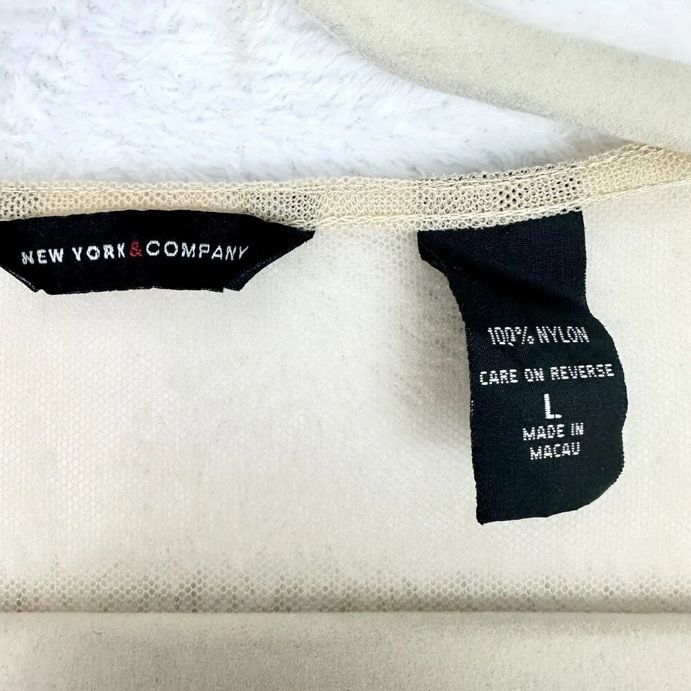 Vintage Embroidered Beaded Sheer Mesh Top Size Large Fairy Long Sleeve V - Image 5