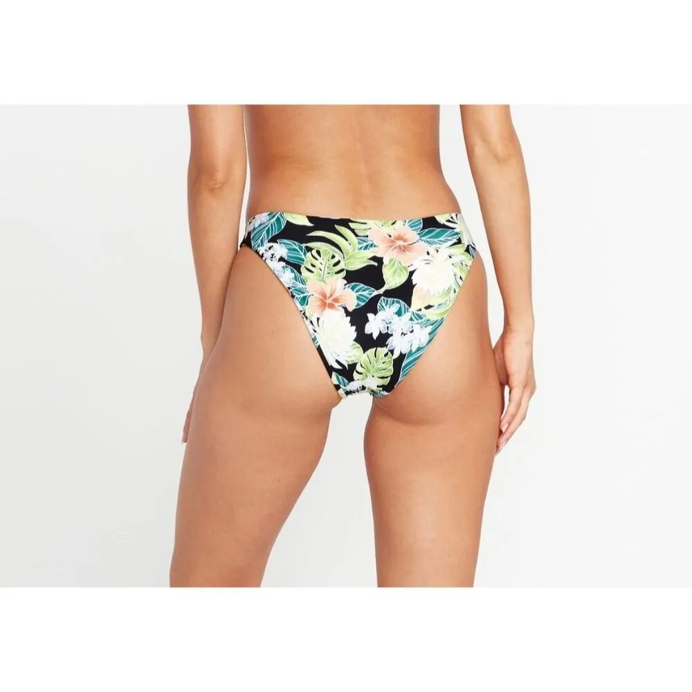 Volcom Eco True Shady Beach Hipster Bikini Bottom Full Coverage Black Green S - Image 3
