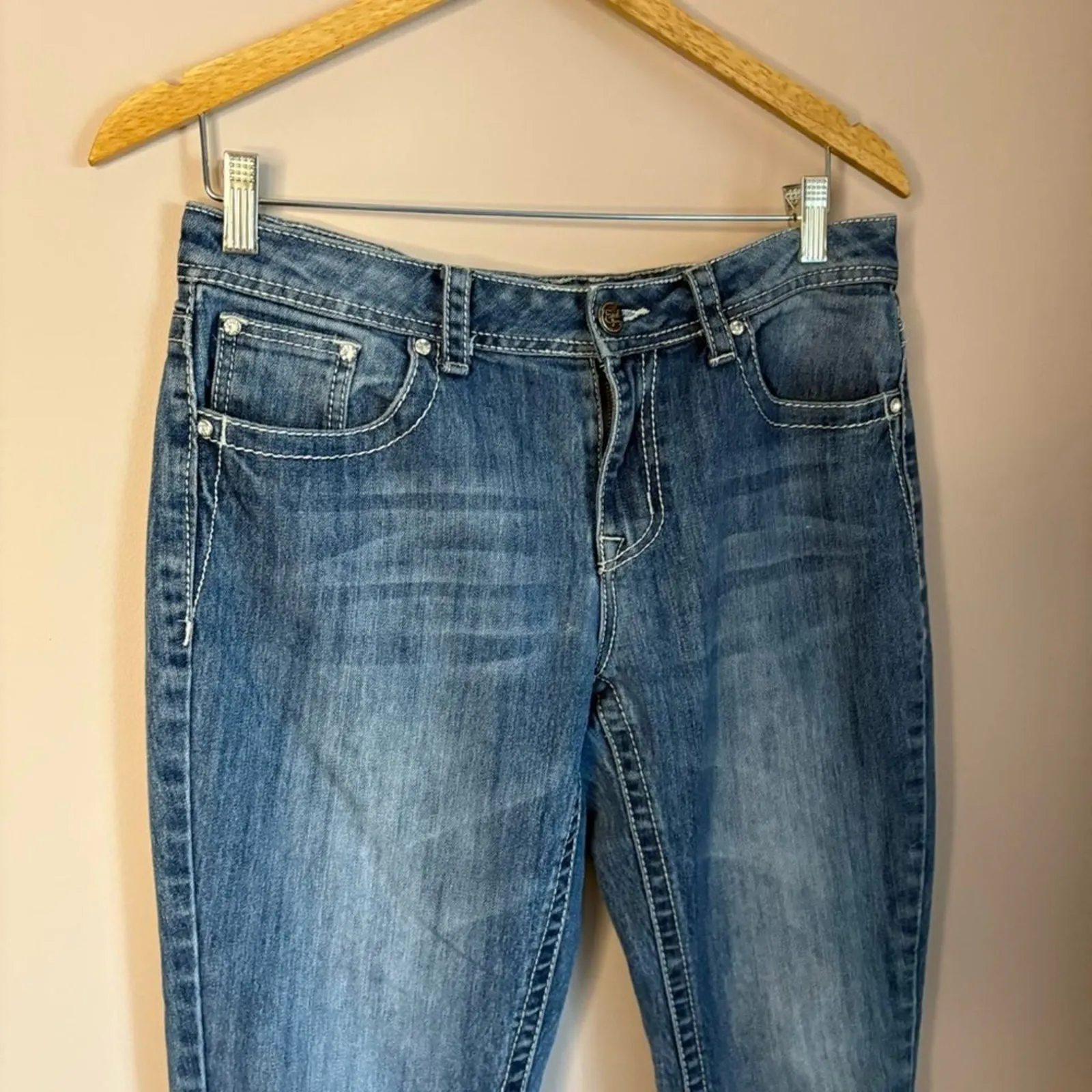 Vintage 2000s Y2K rhinestone embellished straight leg Earl jeans size 8 Blue - Image 4