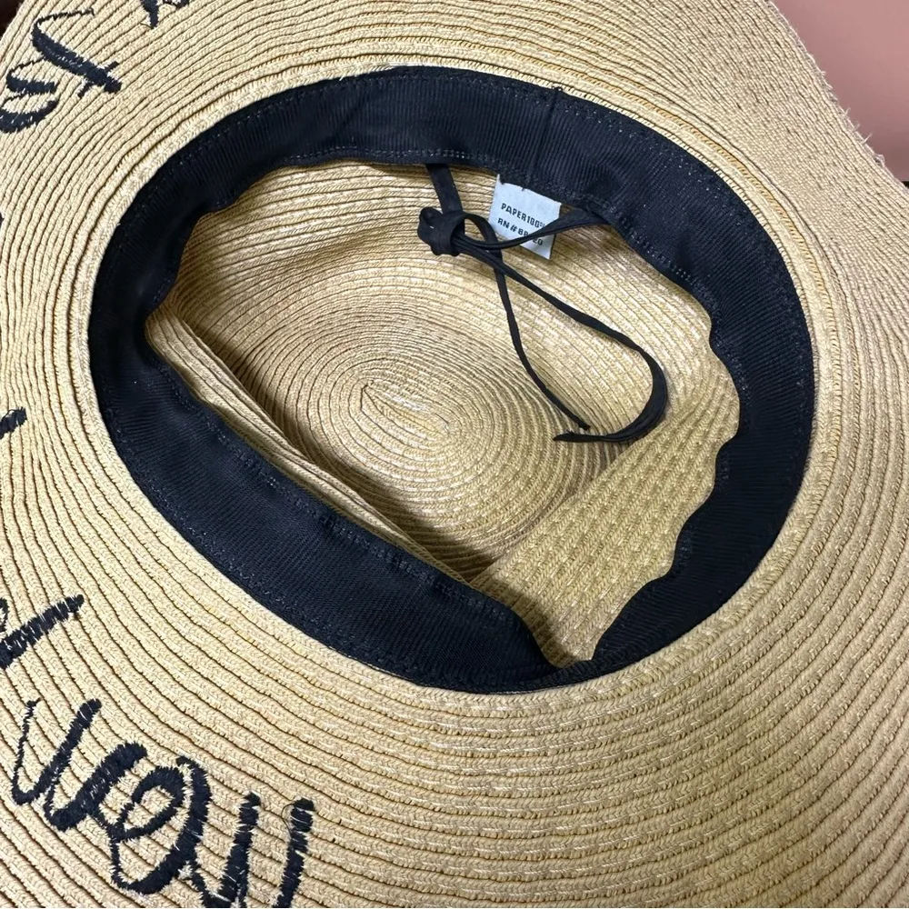 You had Me at Merlot Floppy Paper Sun Hat Drawstring Adjustable Tan - Image 6