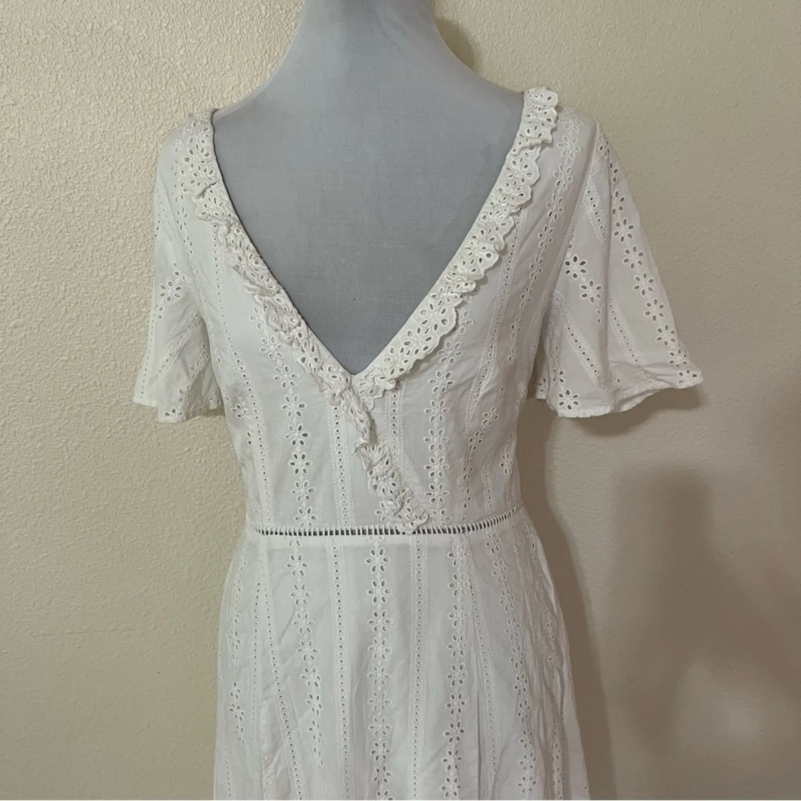Finders Keepers Sundays white eyelet lace embroidery ruffle cutout midi dress 10 - Image 3