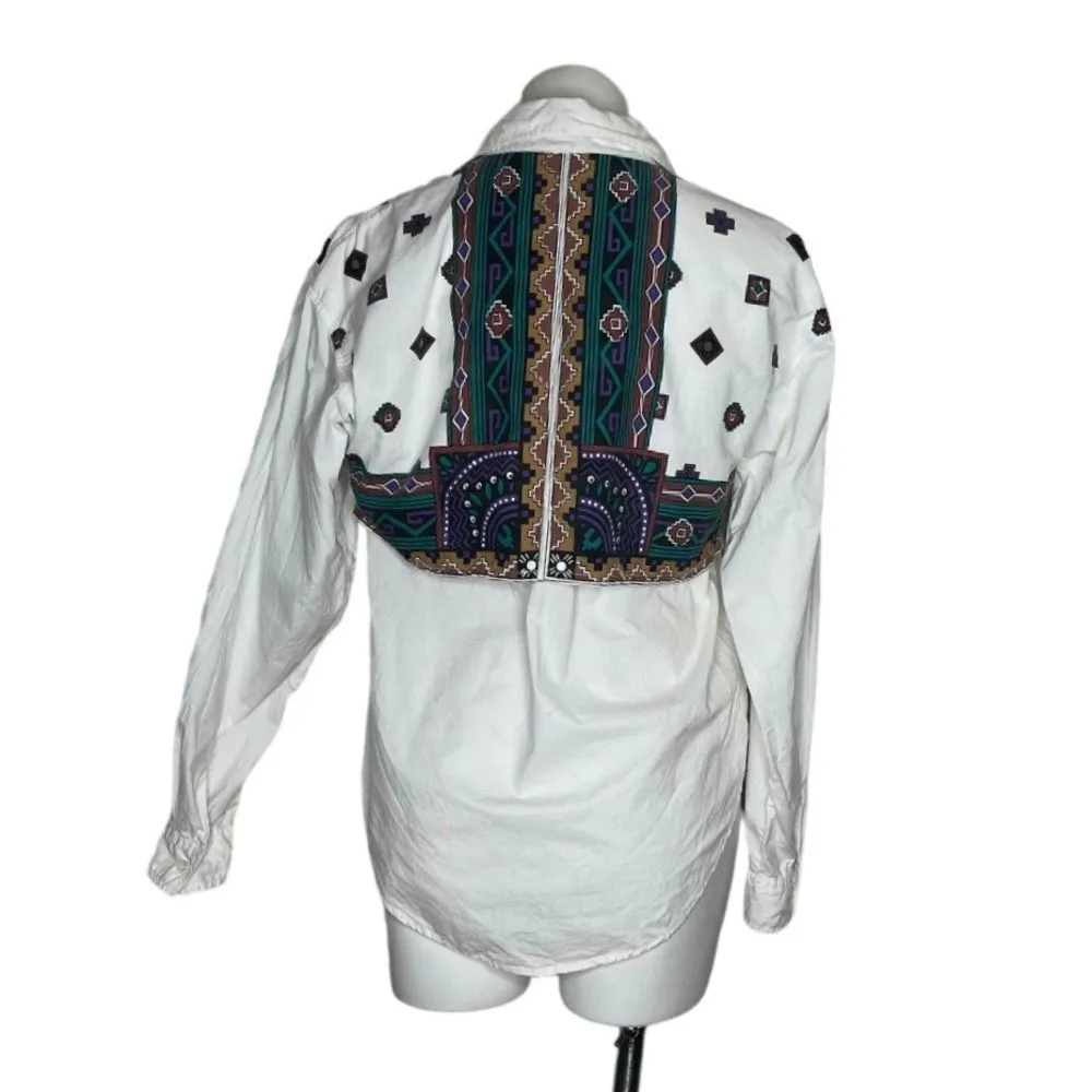 VINTAGE Western Cowgirl Shirt 100% Cotton Southwest White 90s Size Medium - Image 2