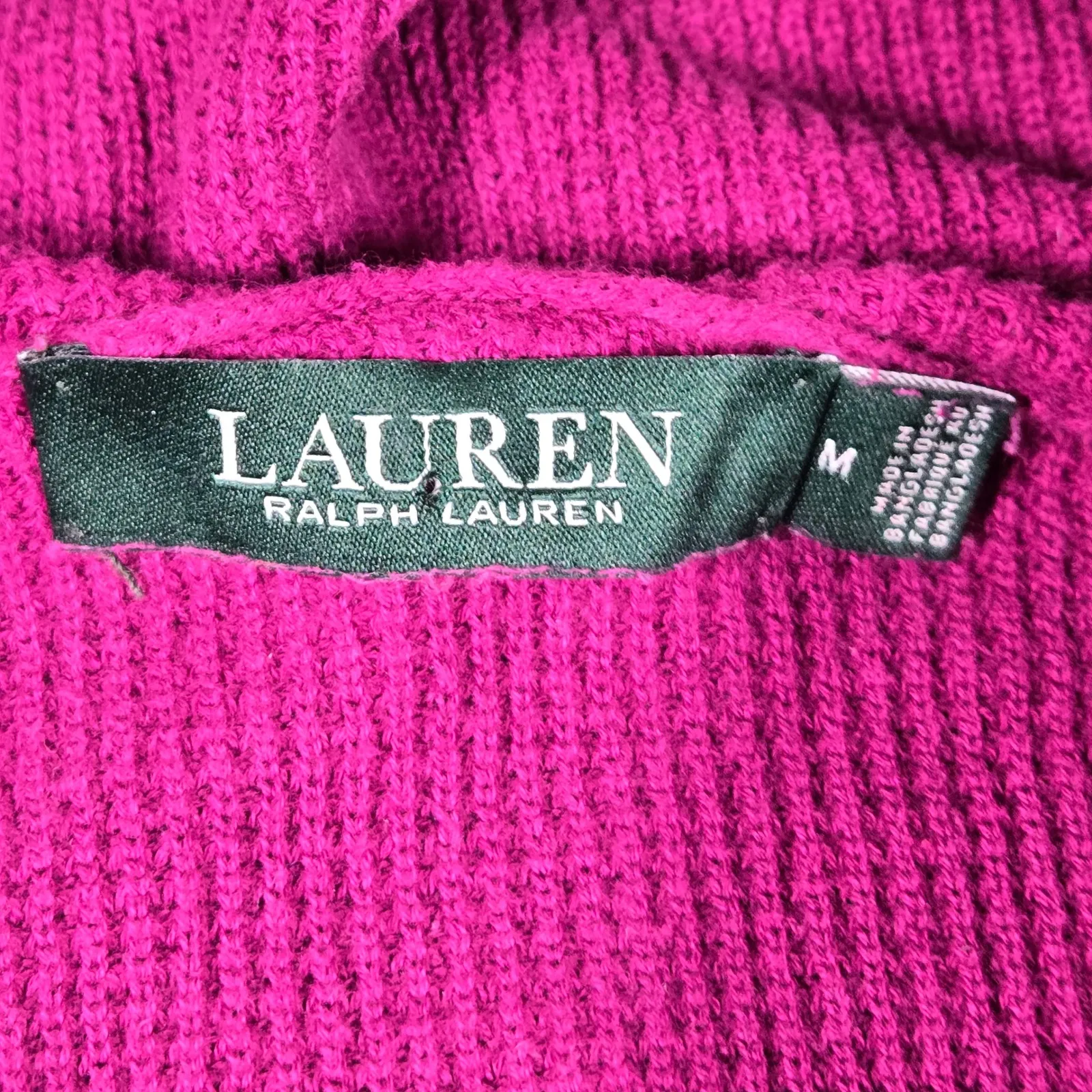 Lauren Ralph Lauren Women Knit Hoodie Sweater Magenta‎ Cotton Size M - Image 6