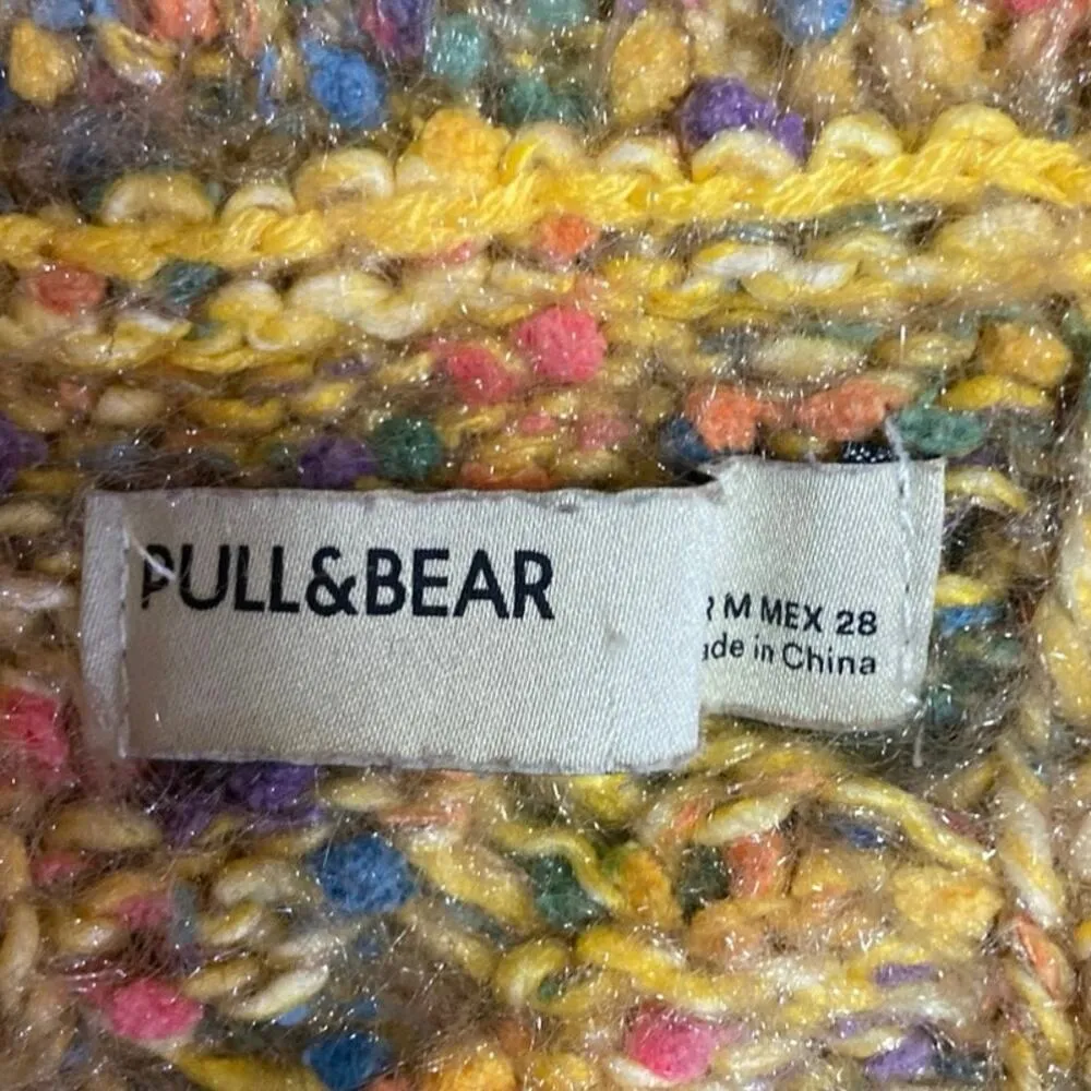 Pull&Bear Yellow Multicolor Crew Neck Long Sleeve Pullover Sweater Top Size M - Image 3