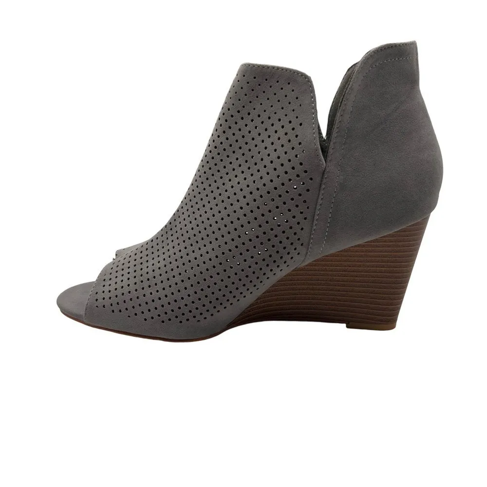 Journee Collection Wedge Booties Womens 11 Gray Andies Open Toe NEW - Image 4