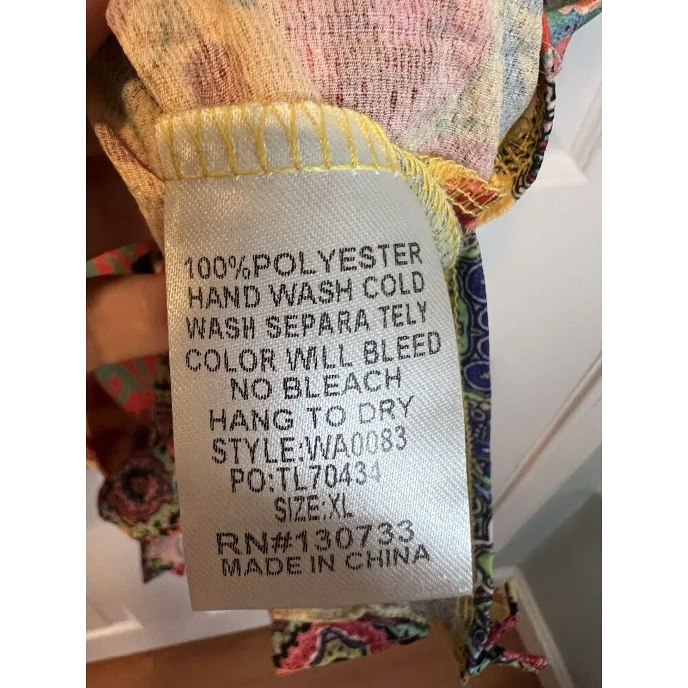 Umgee Mix Print Top Ruffled Short Sleeves XL Mango Mix V-Neck Boho Side Slits - Image 9