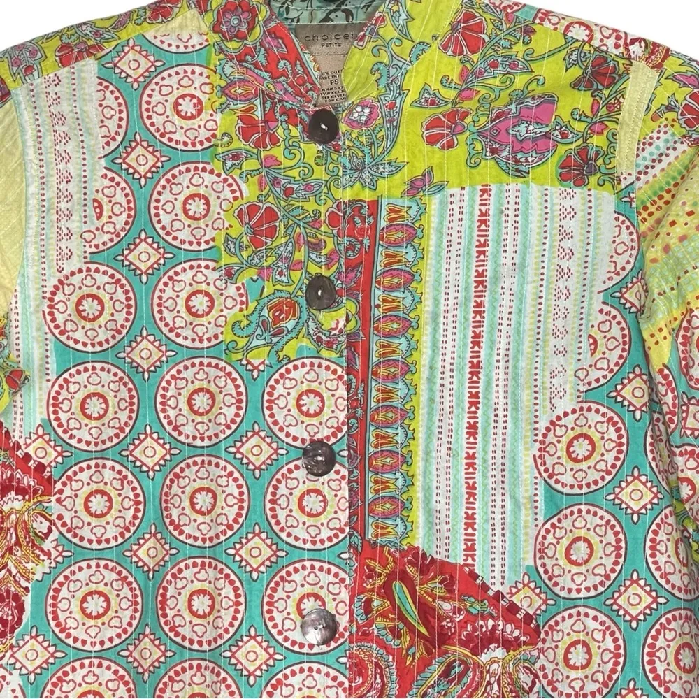 VTG CHOICES JACKET COLORFUL WORK TRAVEL CRUISE VACA PAINTED BUTTONS SP Green Size undefined - Image 3