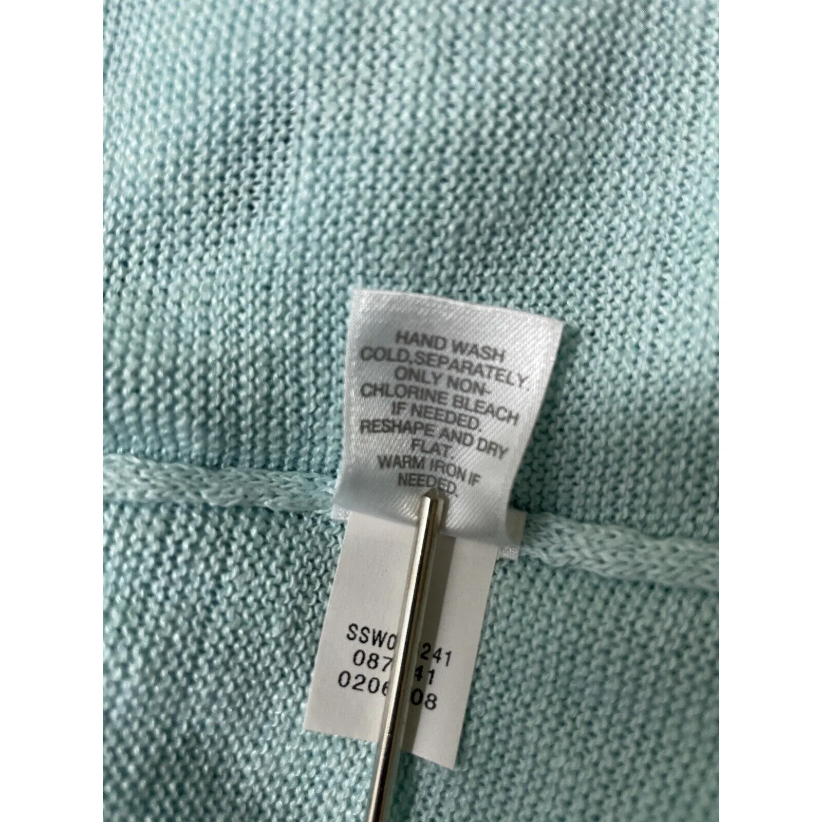 J JILL Pure Jill Aqua Linen Blend Asymmetric Mesh Hem Tunic Sweater Size Large - Image 8