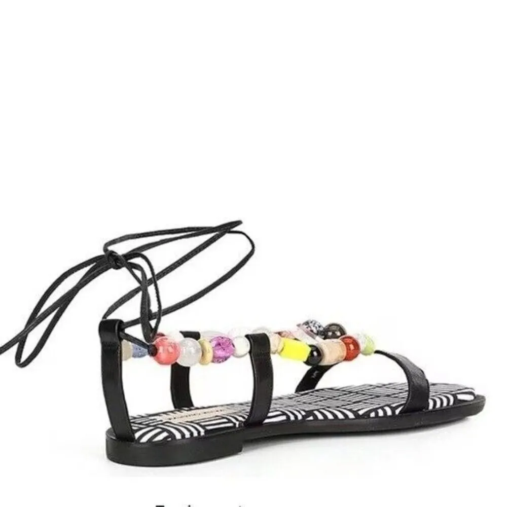 ANTONIO MELANI Loola Beaded Leather Ankle Wrap Sandals Size 6.5 - Image 9