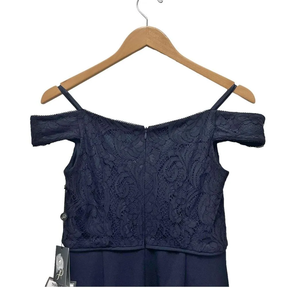 NWT Adrianna Papell Navy Blue Lace Crepe Formal Evening Gown OTS Dress Size 2 - Image 11