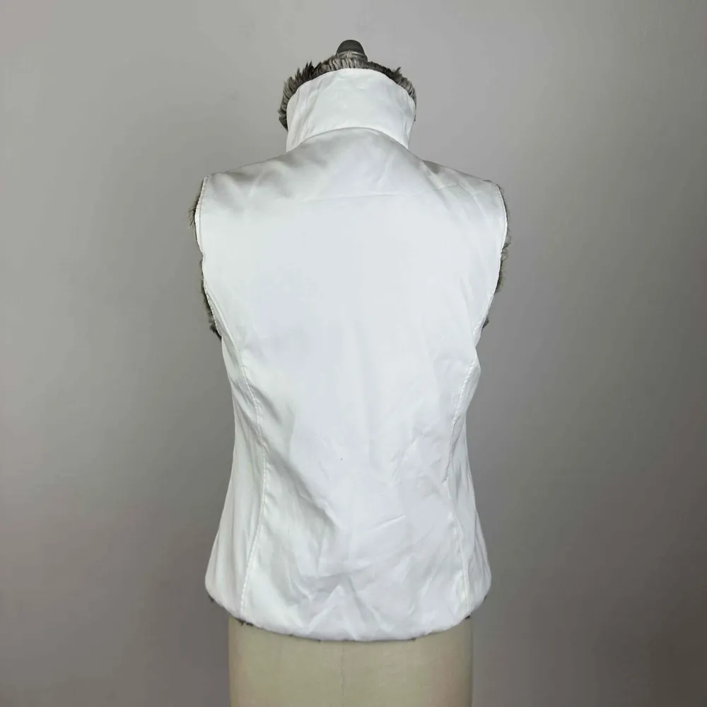 Kristen Blake White Faux Fur Zip Front Reversible Puffer Vest Size Small Brown - Image 13
