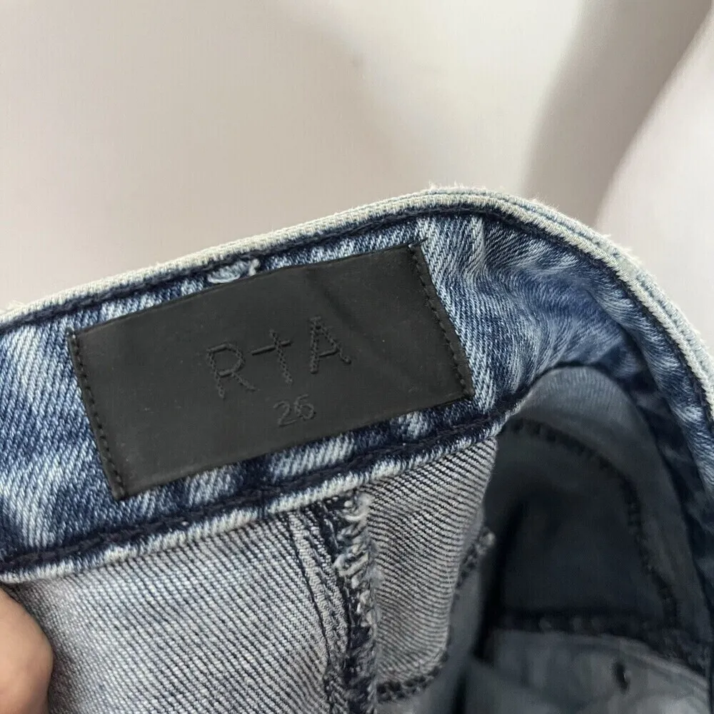 RTA Madrid Distressed Skinny Jeans Midtown Blue Raw Hem Women’s Size 26 - Image 9