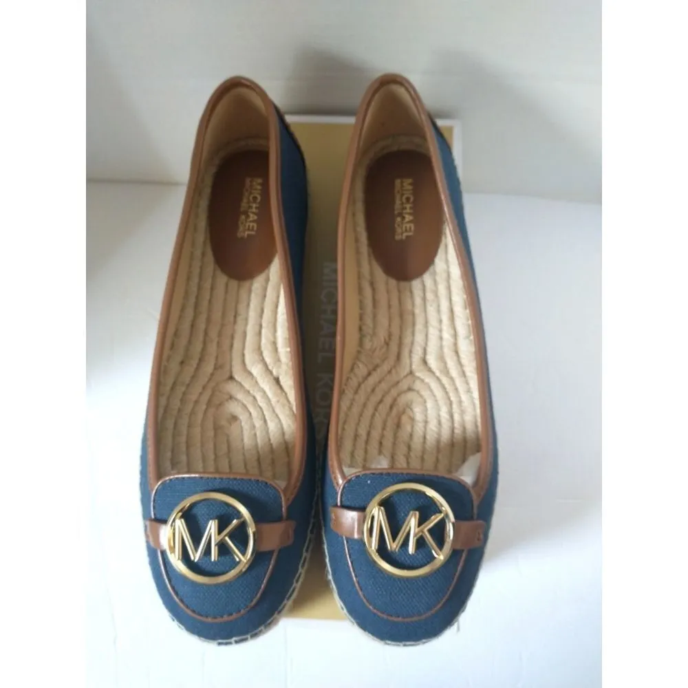 New! MICHAEL KORS MK Logo Lillie Espadrille Flats Shoes Navy Blue Size 8 - Image 3