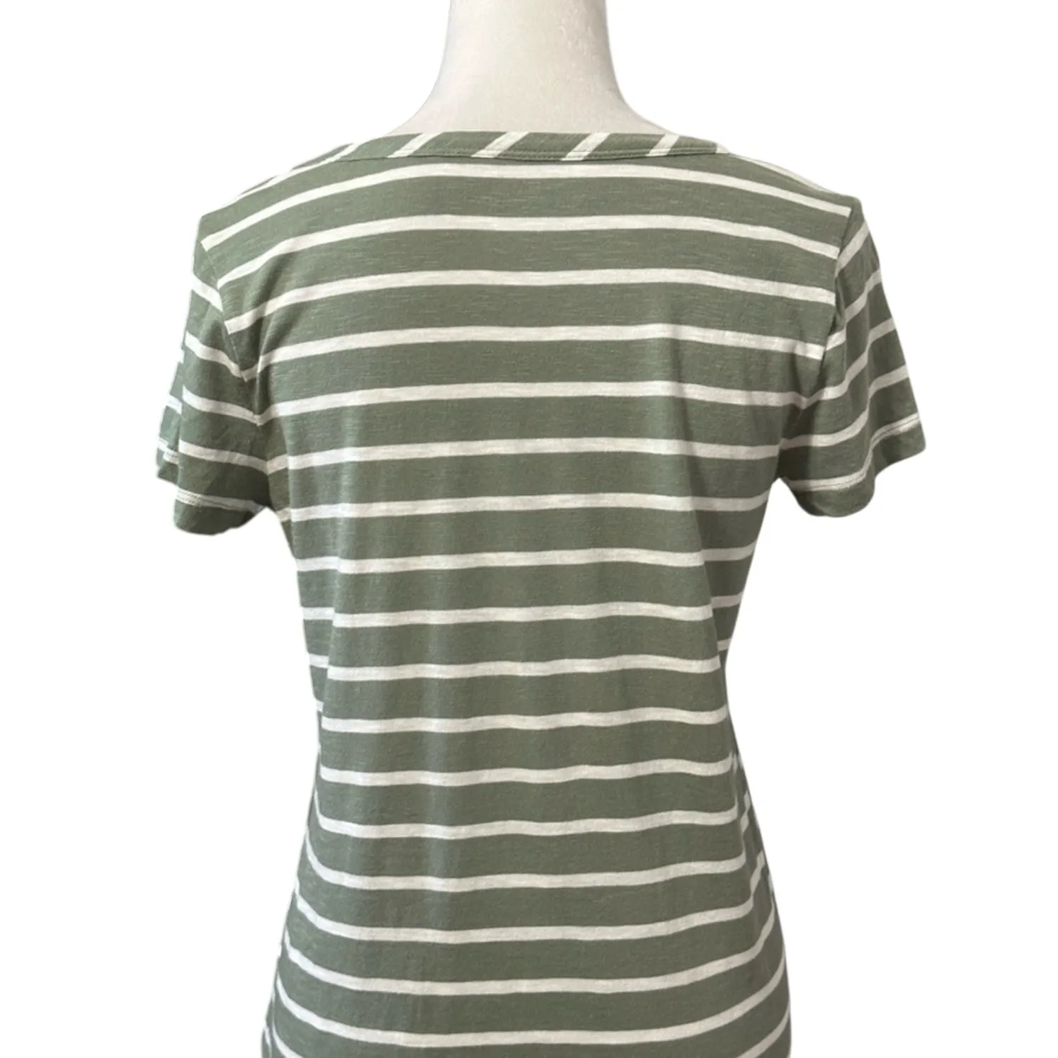 Caslon T-Shirt Low Cut Crew Neck Striped Relaxed Fit Green White Women's S NWT - Image 5