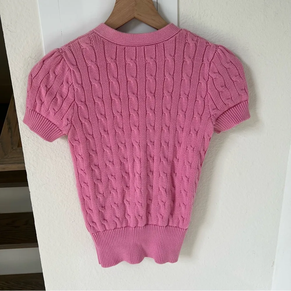 Ralph Lauren Short Sleeve Cardigan in Ribbon Pink - Image 6
