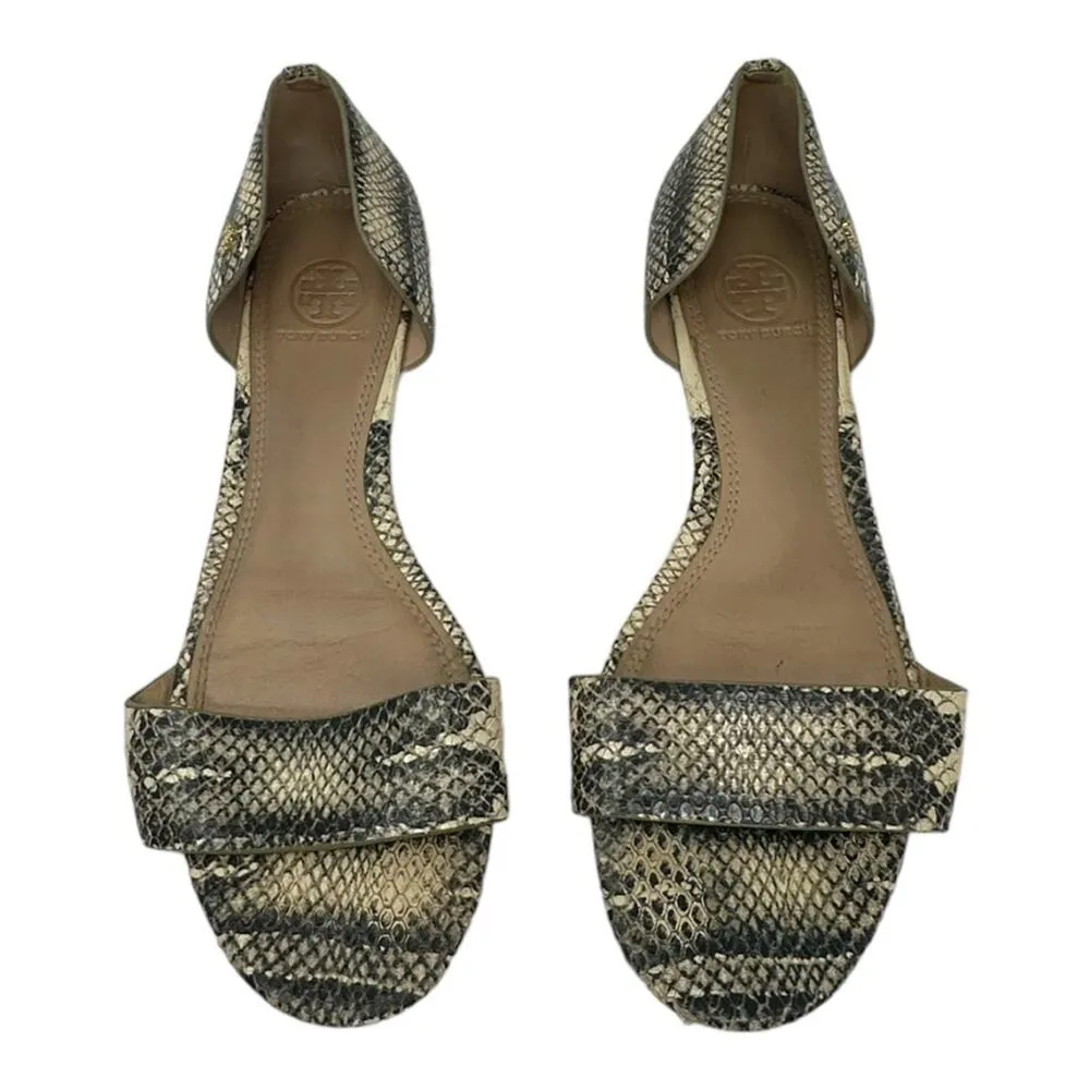 Tory Burch Savannah D'Orsay Snakeskin Print Flat Sandals Size 8.5 - Image 10