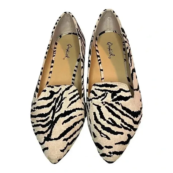 QUPID TIGER PRINT BALLERINA FLATS LOAFERS‎ FAUX SUEDE TEXTURE SIZE 7 NWOT - Image 2