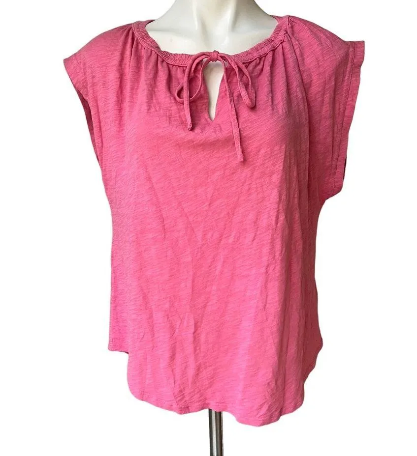 NWT, DYLAN Pink Short Cap Sleeve Tie Front Cotton Top, Sz S - Image 5