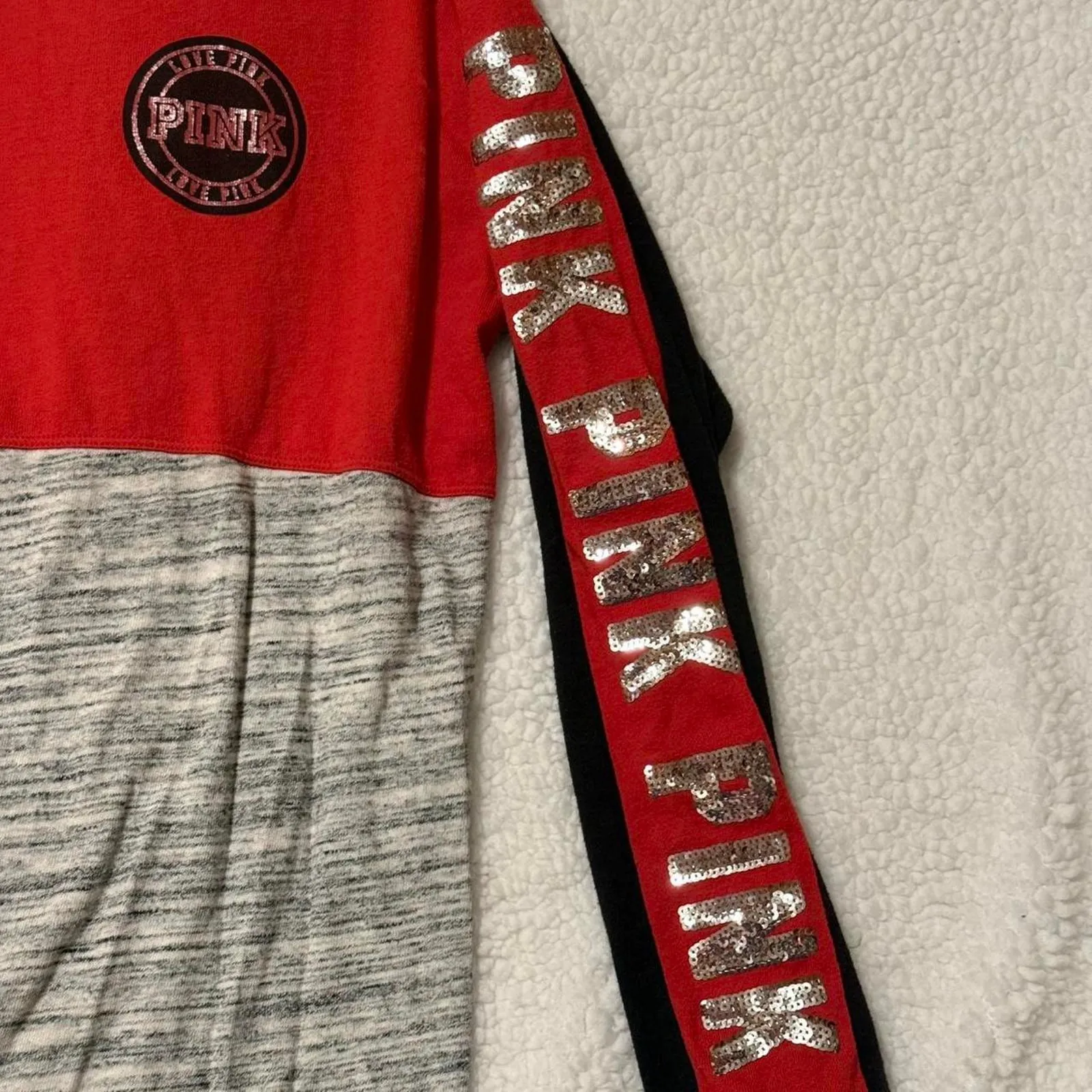 PINK Sequin Colorblock Long Sleeve Top Size Small - Image 5