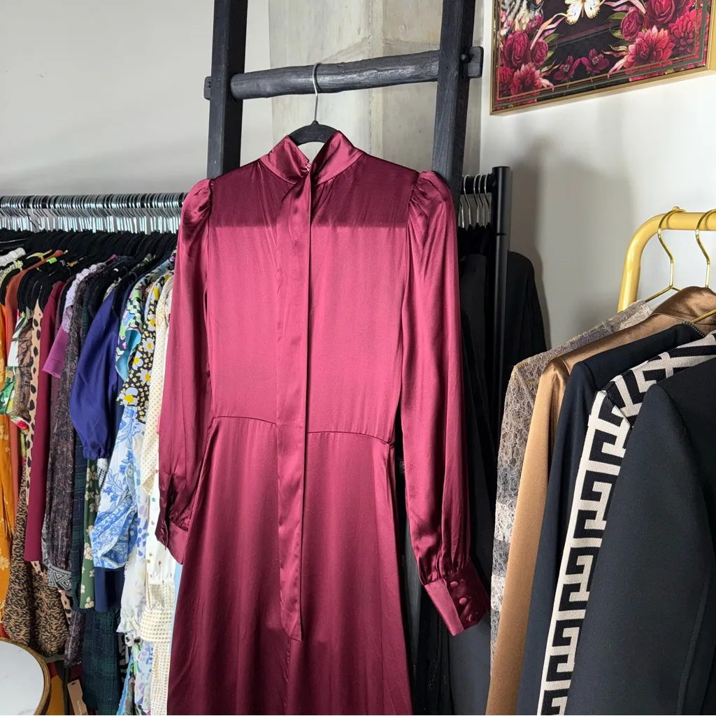 Reformation Maple Silk Midi Dress Plum Burgundy - Image 12