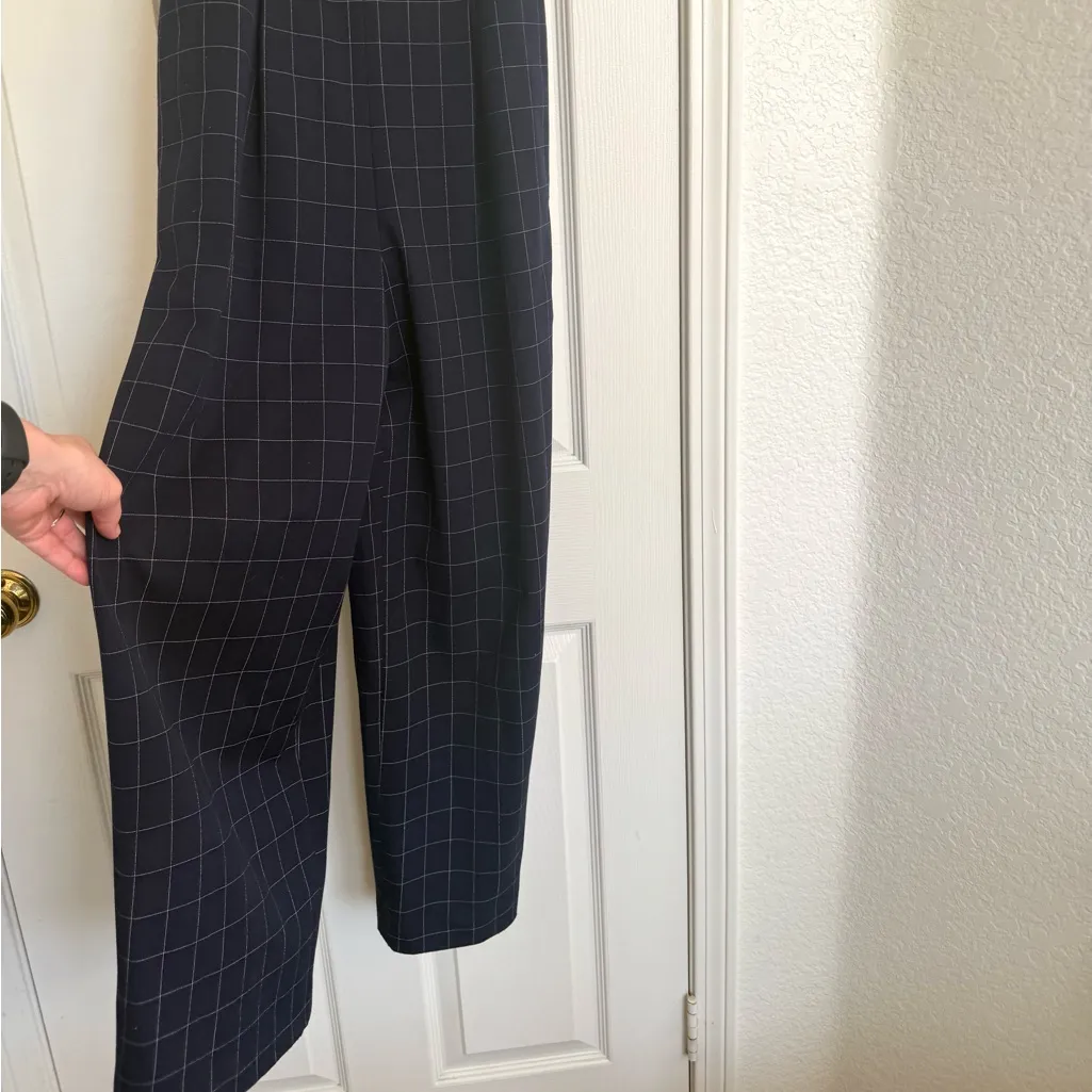 Club Monaco  Dark Blue Grid Window Pane Pattern Jumpsuit 6 Navy - Image 4