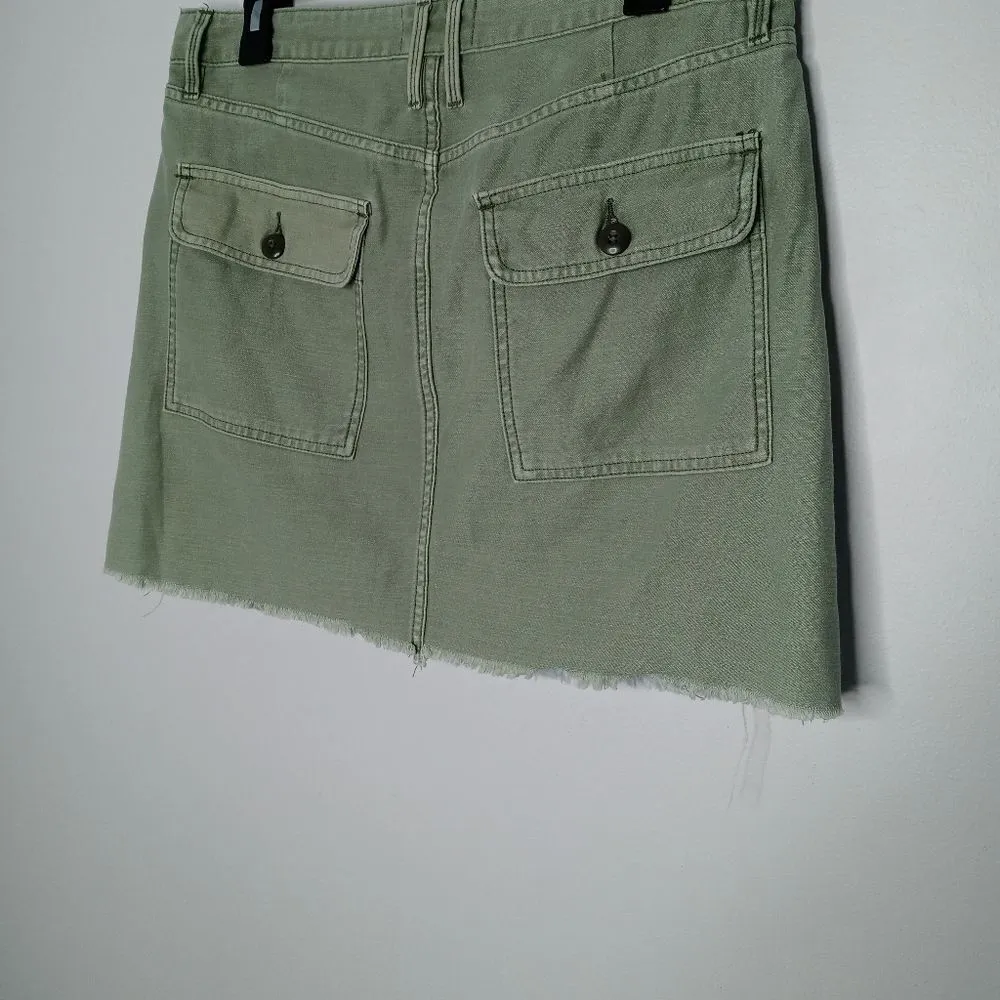 Frame Canteburry Blue Green Raw Hem Mixed Media Le Cargo Mini Denim Skirt 28 - Image 6