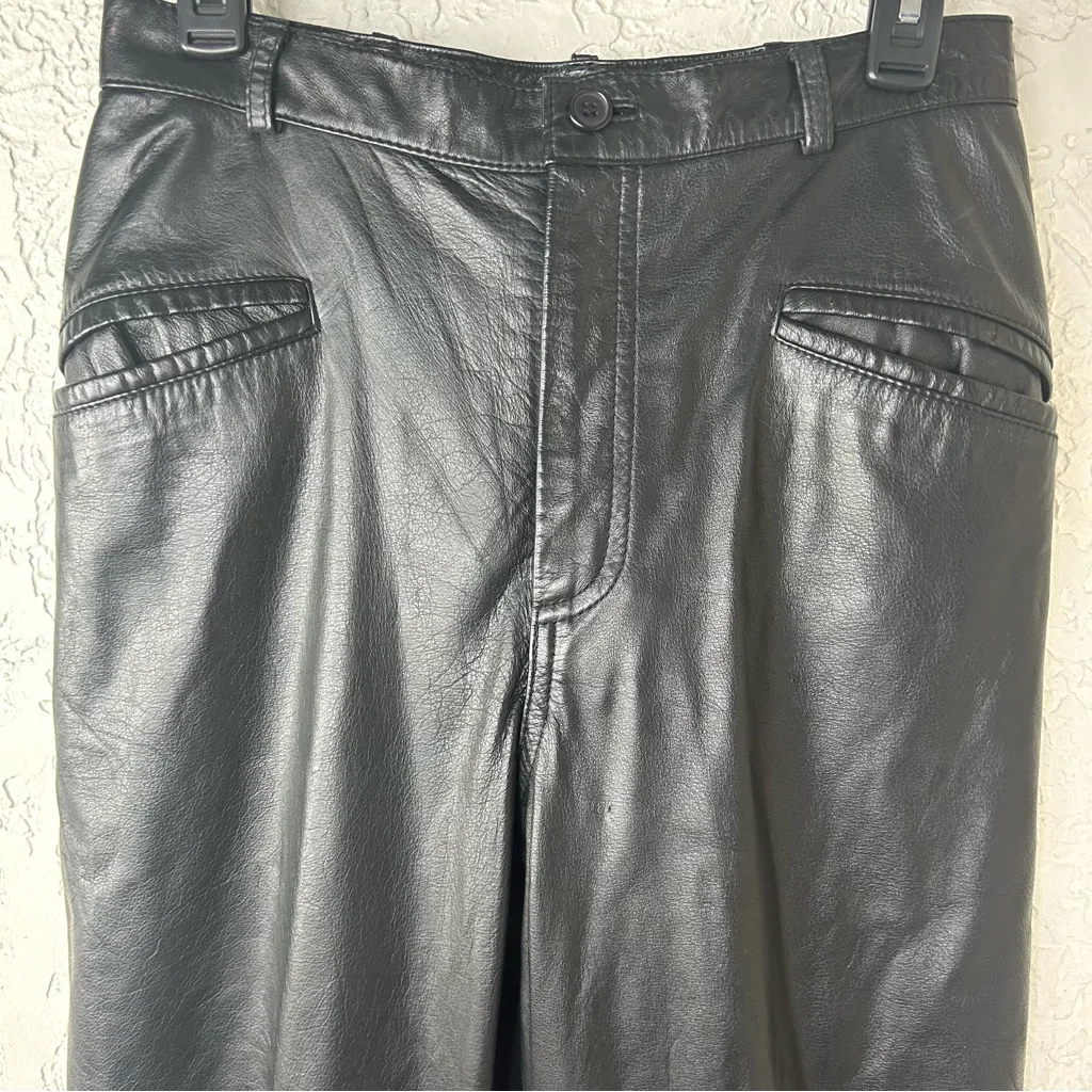 VTG 80’s Black Leather E Style High Waisted Straight Leg Pants Size 10 - Image 3