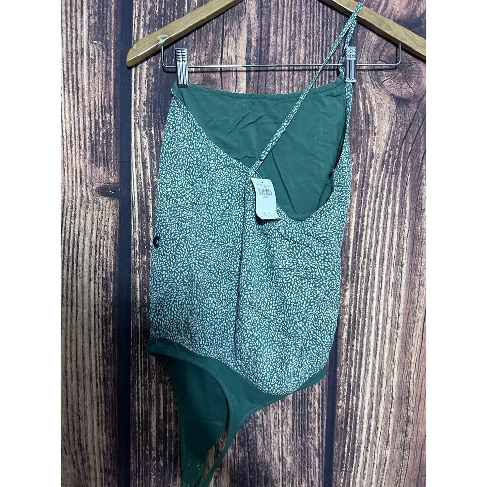 American Eagle Outfitters Women's XS Green Body Suit Floral One Shoulder - Image 3
