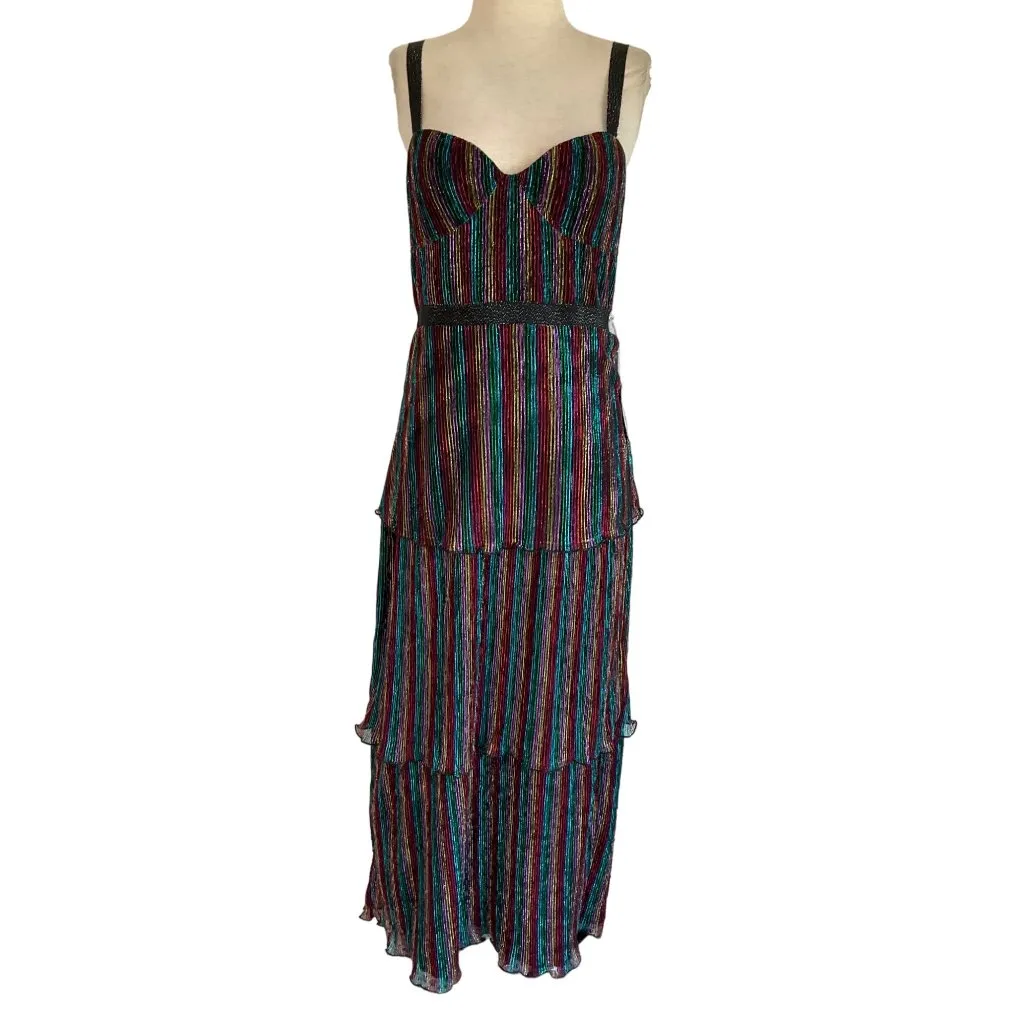 Saylor Aviva Dress in Rainbow Small New Womens Metallic Knit Midi - Image 4