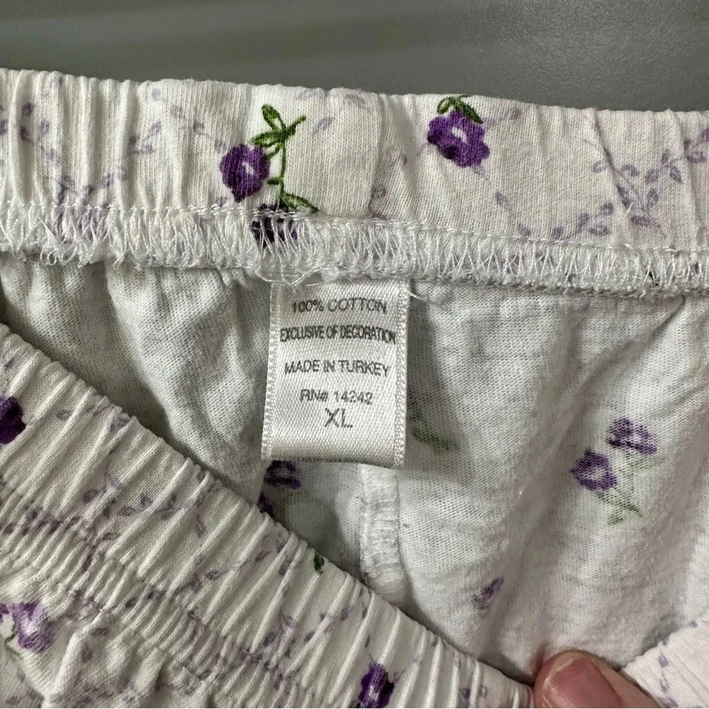 Vintage Oscar De La Renta Pajama Set Purple Floral Button up Short Set Size XL - Image 8