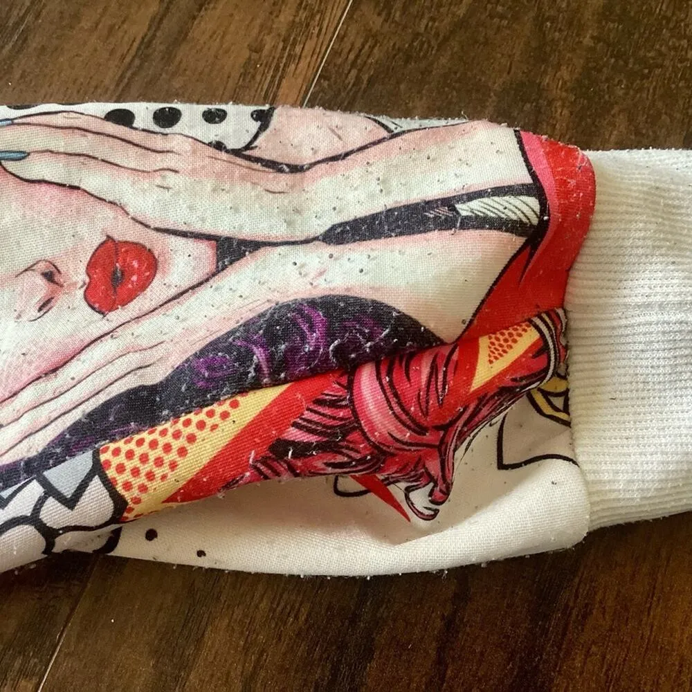 Comic Print Lightweight Bomber Jacket White Size M - Image 3