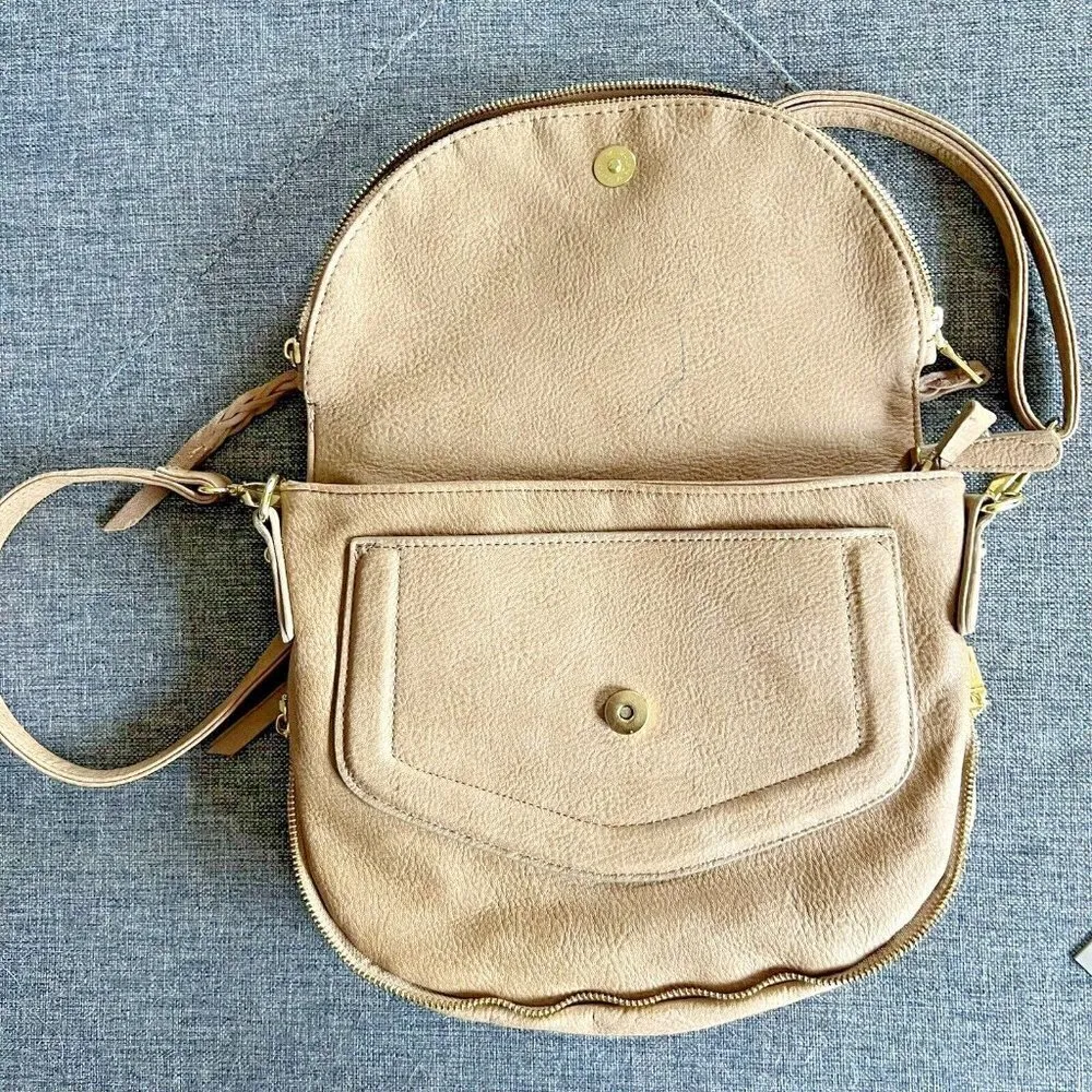 Steve Madden Crossbody Bag Tan Saddle Messenger Handbag Purse Faux Leather Suede - Image 7