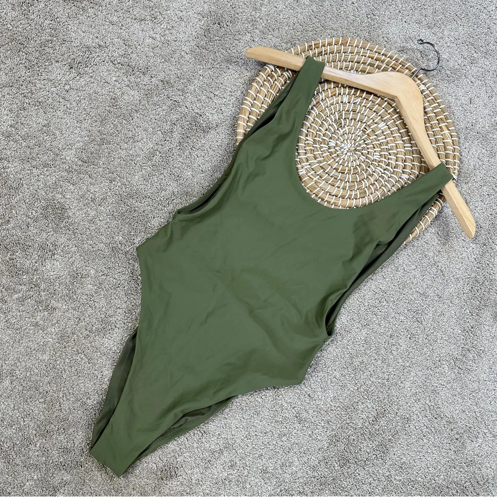 Aerie Women’s Shine Birthday Super Scoop Cheekiest One Piece Swimsuit in Green S - Image 4