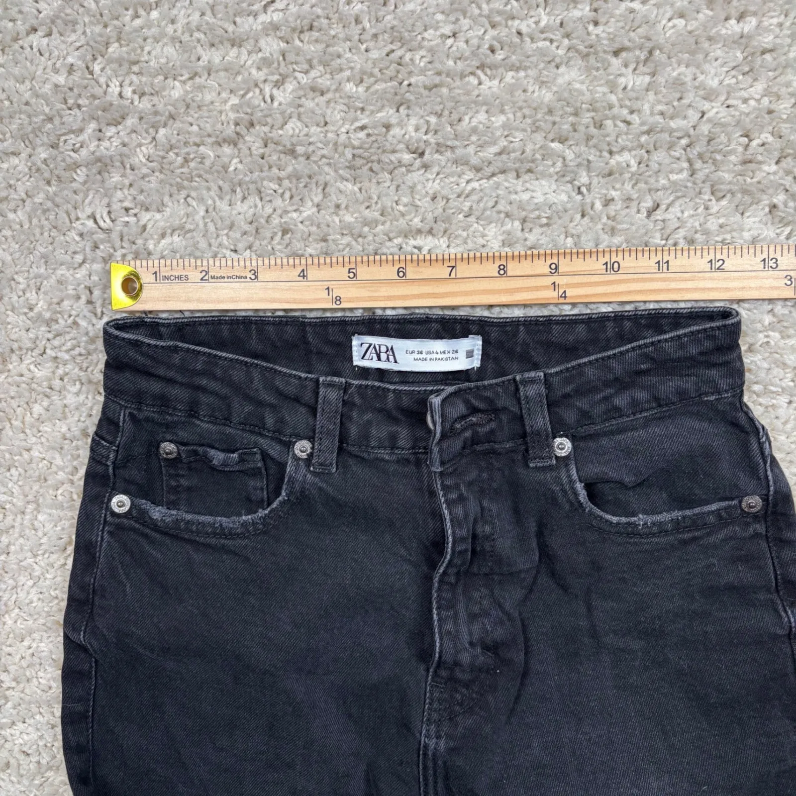 ZARA Women Black High Waisted Straight Leg Denim Jeans Size 4 - Image 5