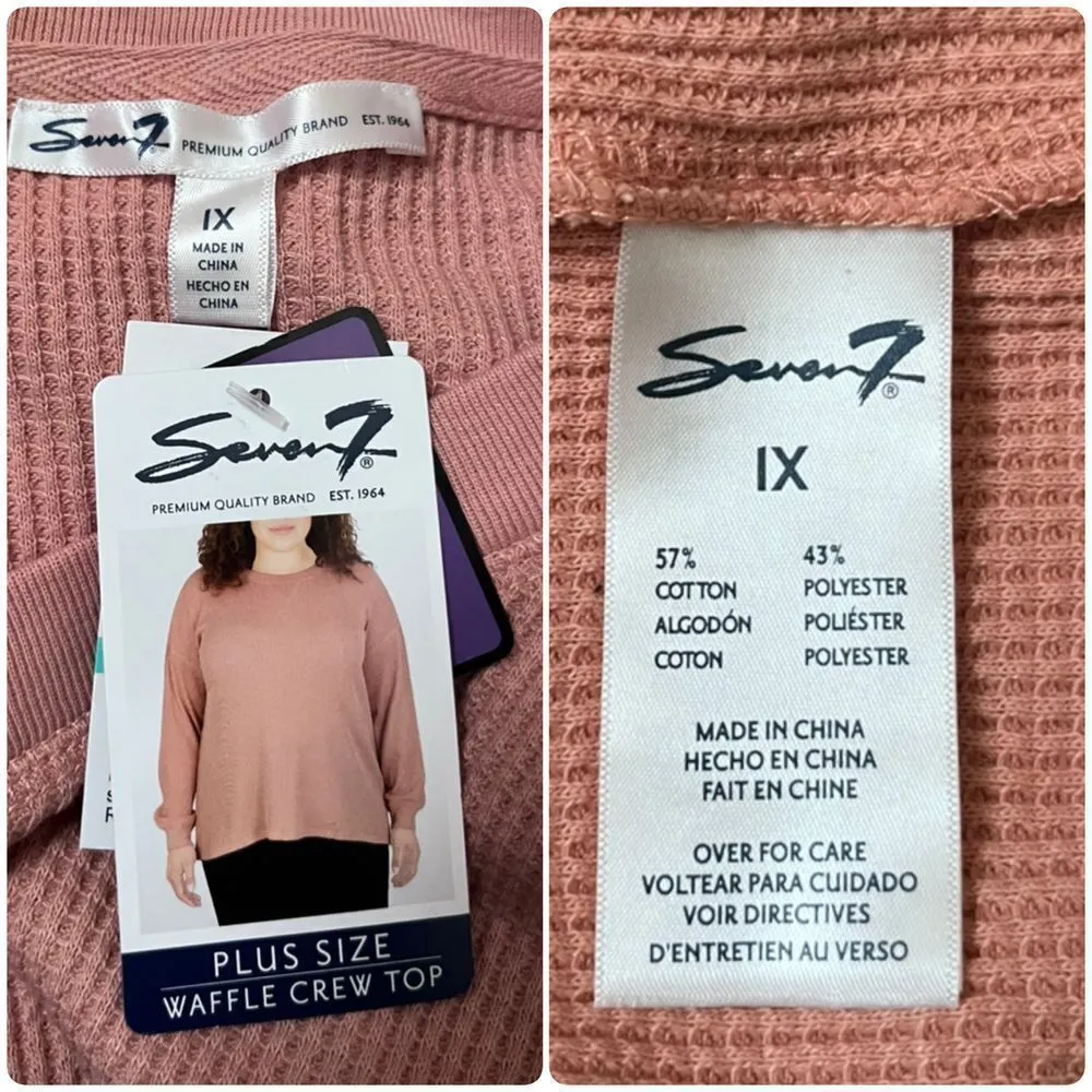 Seven7 New Peach Waffle Long Sleeve Crew Neck Top Plus Size 1X - Image 8