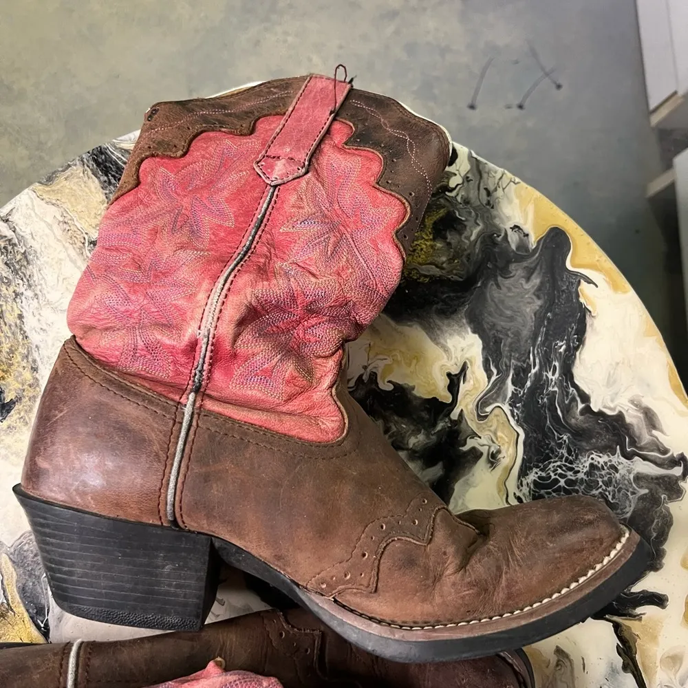 Tony Lama Pink Brown Leather Western Boots - Image 6