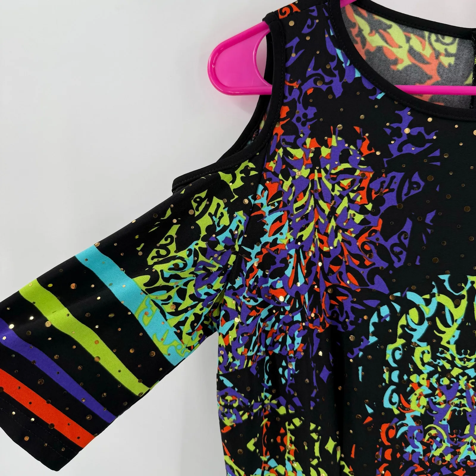 Joseph Ribkoff Dress SZ 10 Black Cold Shoulder Multi Sheath Knee Length Bodycon - Image 6