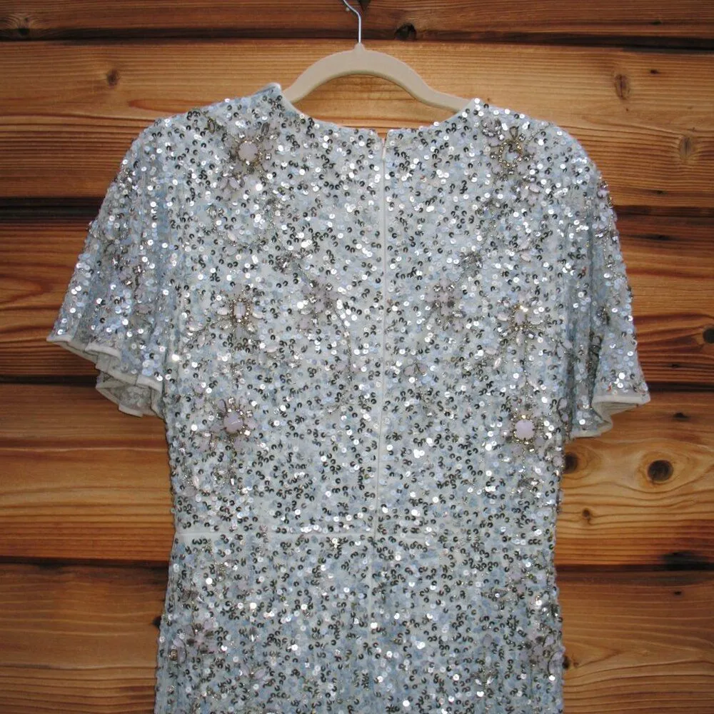 MAC DUGGAL 93932 Blue Flutter Sleeve Sequin High Neck Gown - Image 11