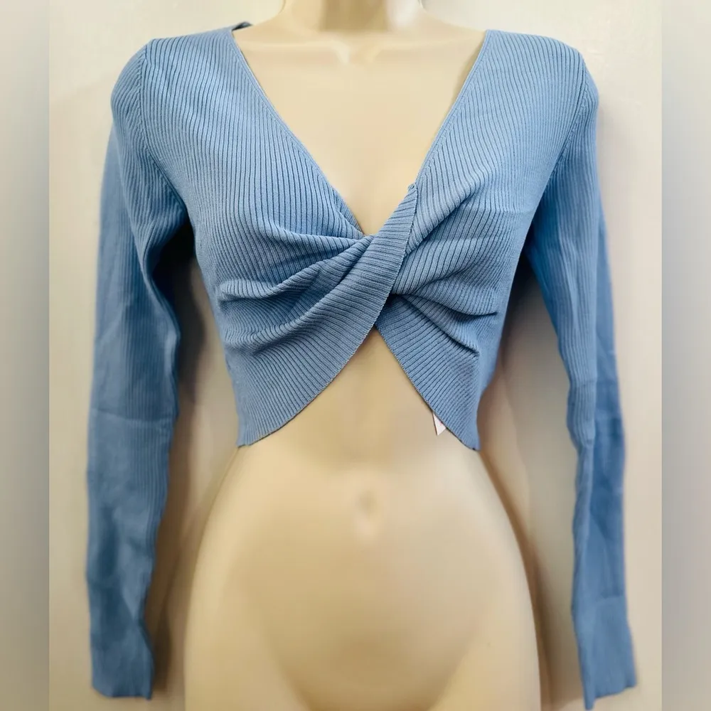 Mink Pink Laur Ribbed Knit Crop Top Front  Twist NWT Viscose - Image 3