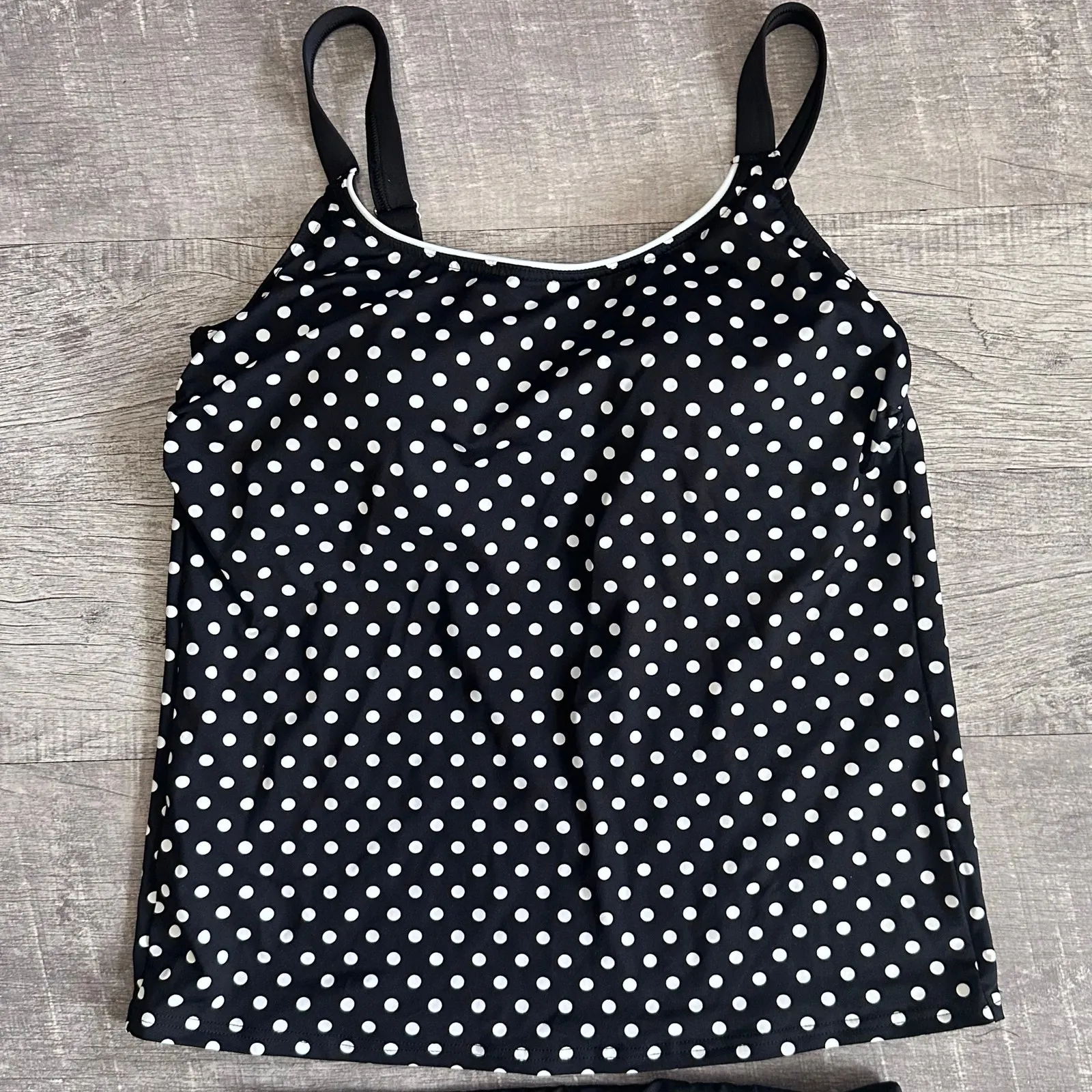 Lands End Tankini Swimsuit Size 10 Polka Dot Padded Tank Black Cheeky Bottoms - Image 2
