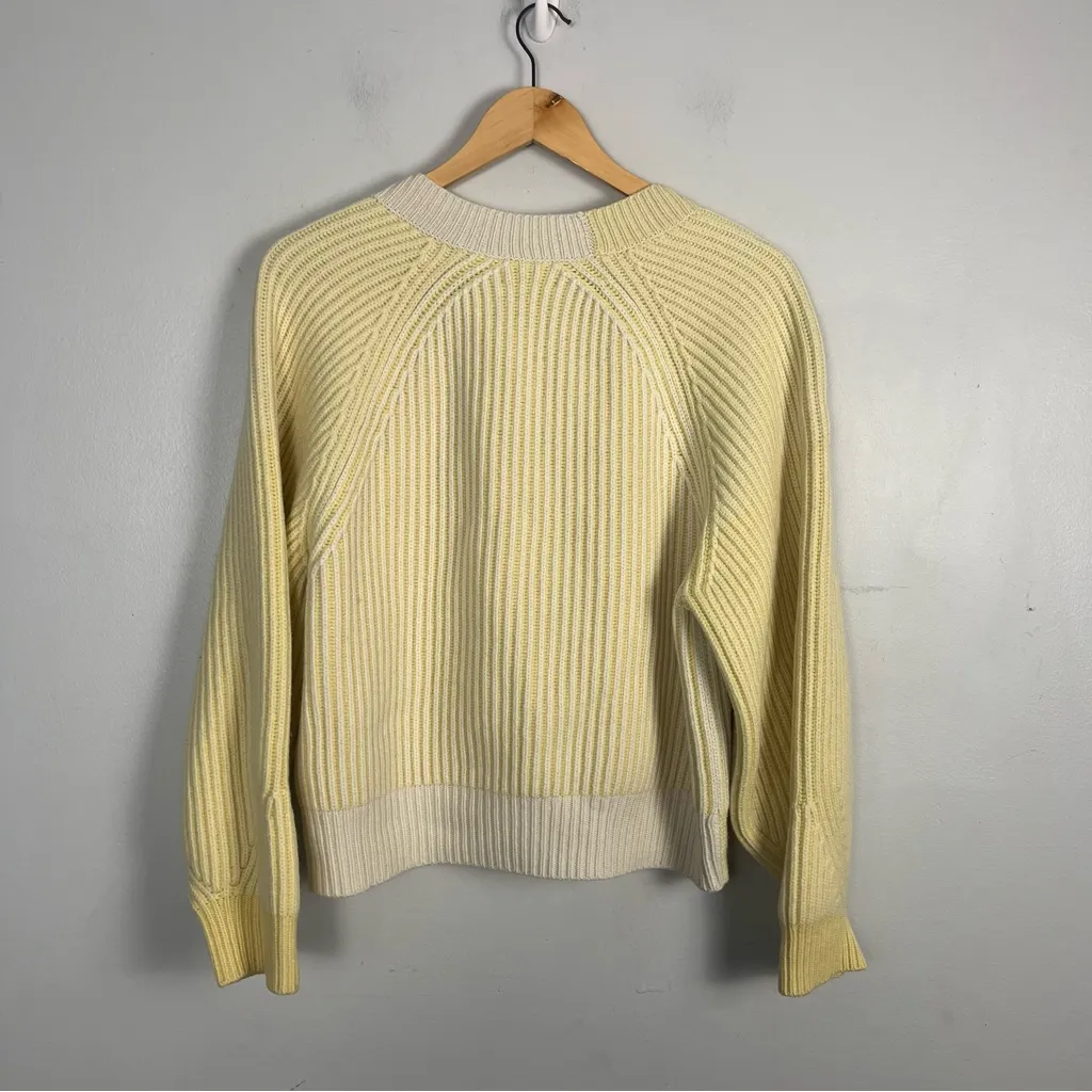 Naadam Fisherman Colorblock Cardigan yellow cream wool cashmere size large - Image 11