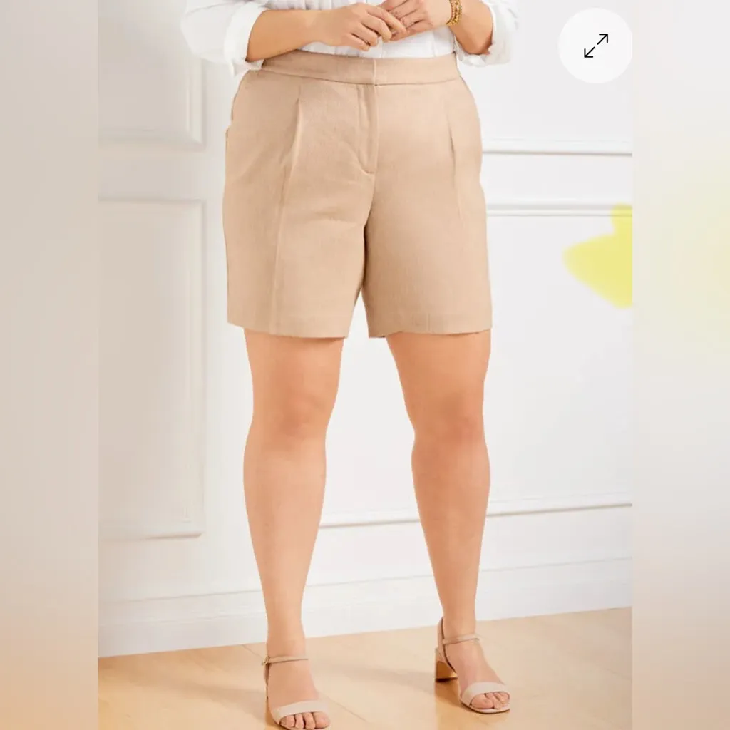 Talbots Textured Cotton Chino Short Olive Green Stretch Pleat Pocket 6.5” Inseam Size 14 - Image 4