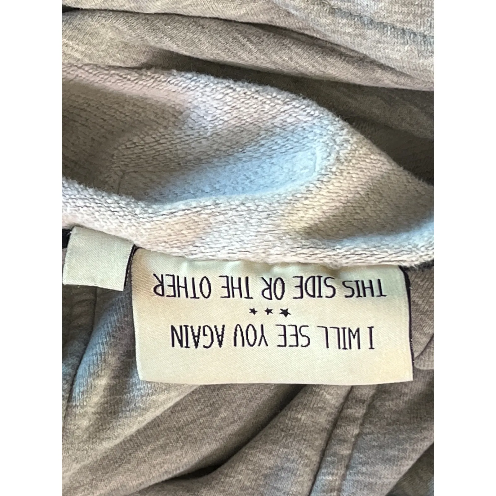 Naketano Women’s Gray Cowl Neck Hoodie Vegan Leather Trim Size L Pullover - Image 8