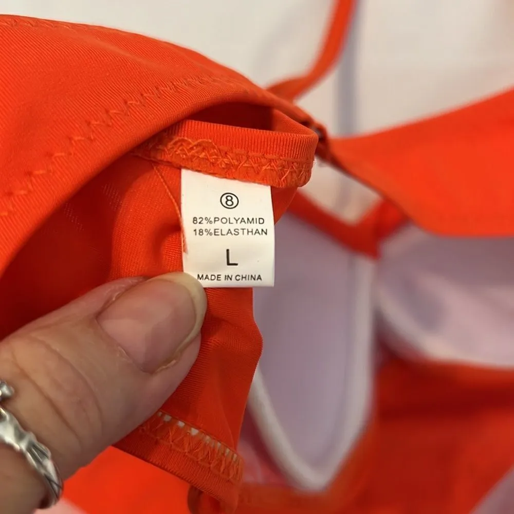 NWOT szL orange bikini structured cups removable halter straps bottom side rings Size L - Image 4