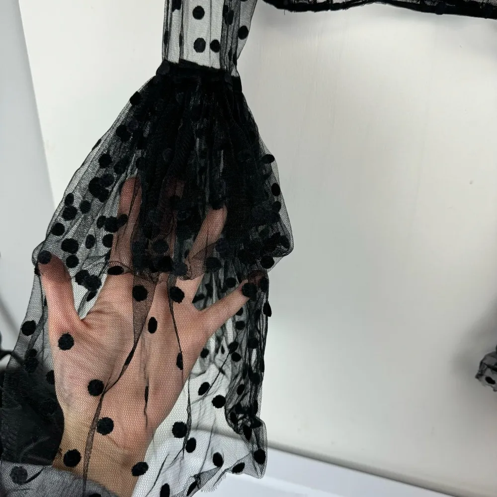 Rare London Womens Sheer Polka Dot Top Sz XL Bell Sleeves Black Mesh - Image 8