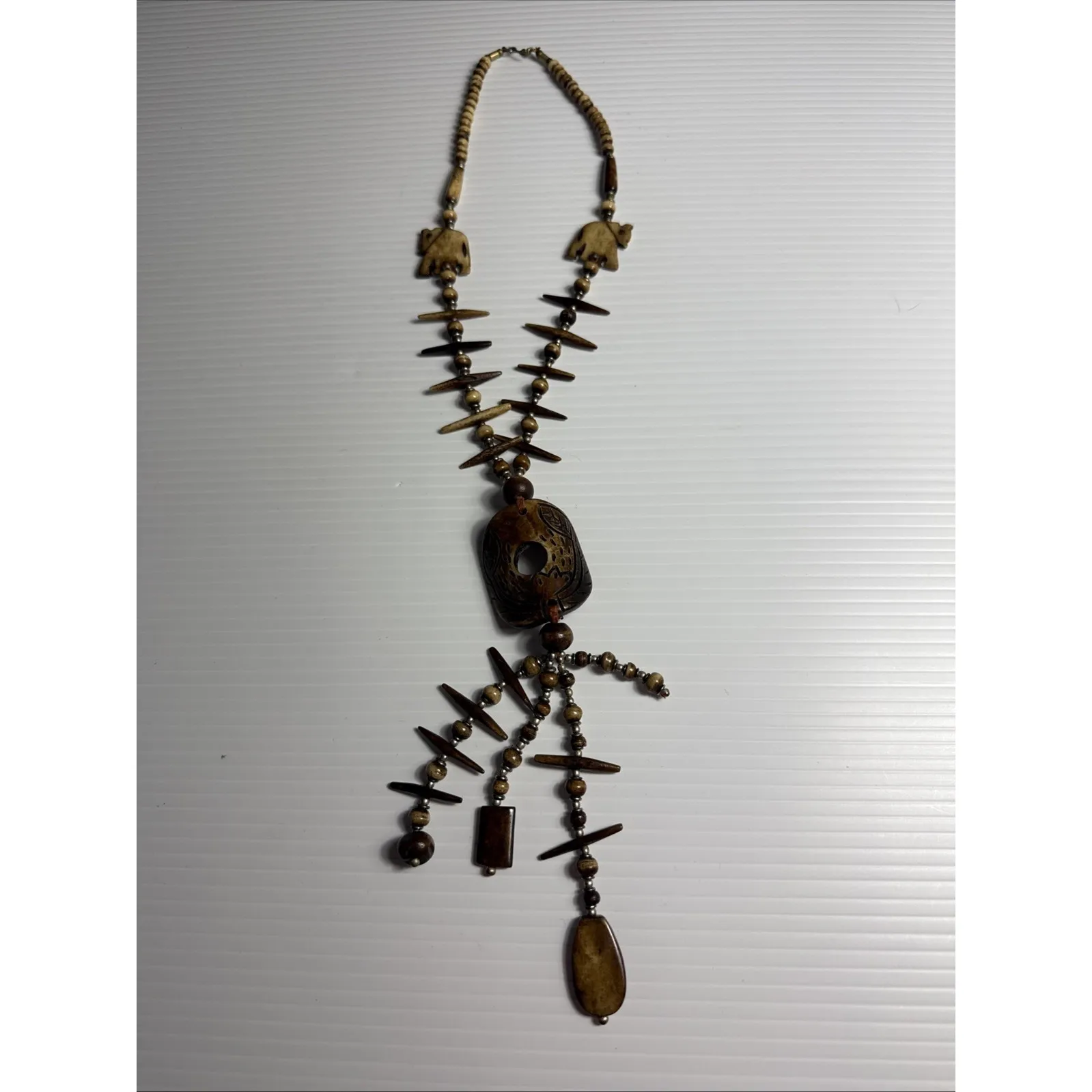 Vintage‎ Tribal Brown carved Animals Necklace Ethnic beaded Safari Style - Image 2