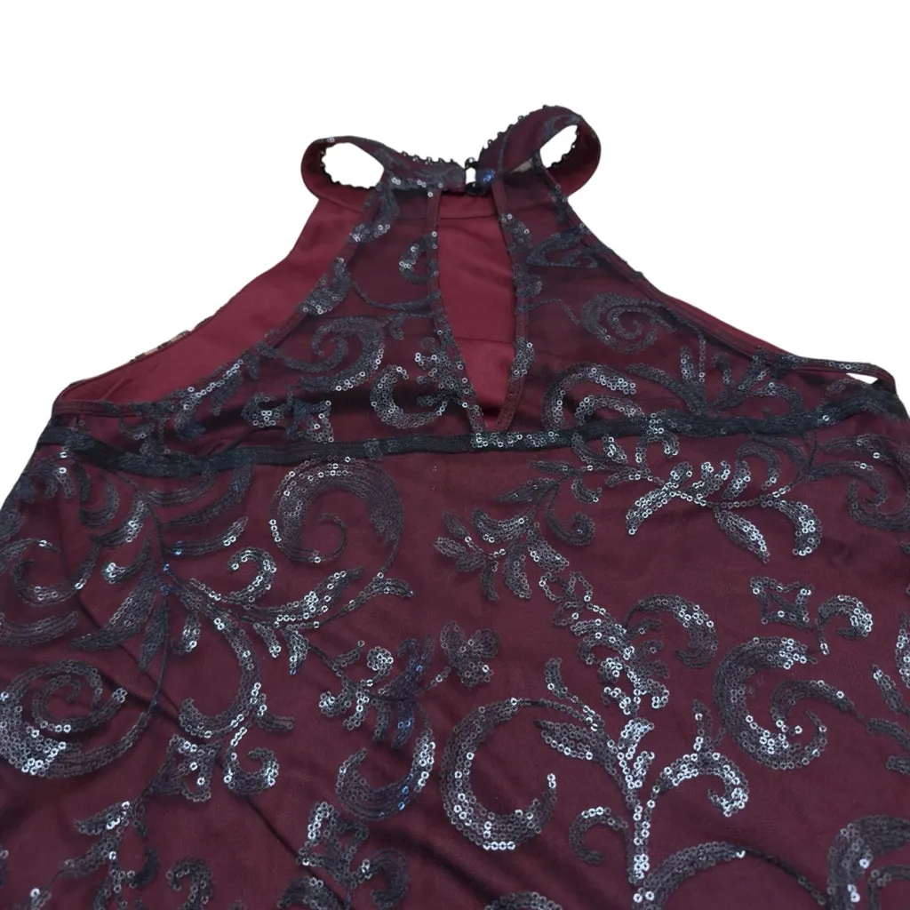 Altar’d State Burgundy + Black Sequin Lace Mock Neck Party Dress Women’s Medium - Image 9